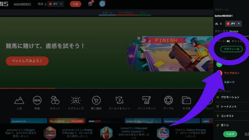 ボンズカジノ ボーナスコード 登録方法 4