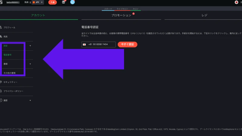 ボンズカジノ ボーナスコード 認証方法