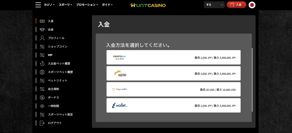 ハントカジノ 入金2