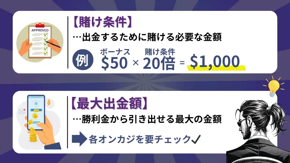 オンカジ初回入金ボーナス 賭け条件 最大出金額
